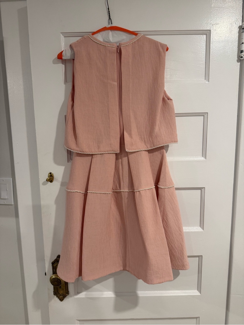 Sandro Sleeveless Pink Layered Dress with pearl embellishments. - Picture 5 of 8